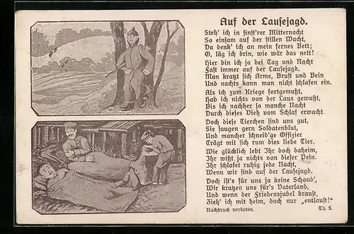 AK Soldat auf Läusejagd, Bilder, Gedicht
