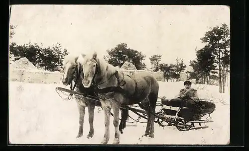 Foto-AK Militärführer mit Pelzmantel im Pferdeschlitten