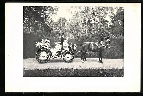 Foto-AK Familie von gehobenem Stand in geschmückter Pferdekutsche