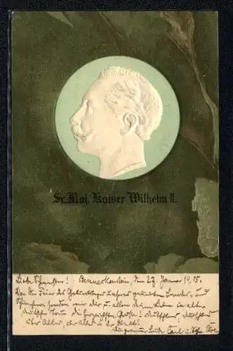 Präge-Lithographie Kaiser Wilhelm II., Seitenportrait