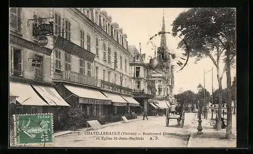 AK Chatellerault, Boulevard Blossac et Eglise St-Jean-Baptiste