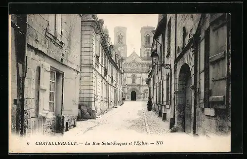 AK Chatellerault, La Rue Saint-Jacques et l`Eglise