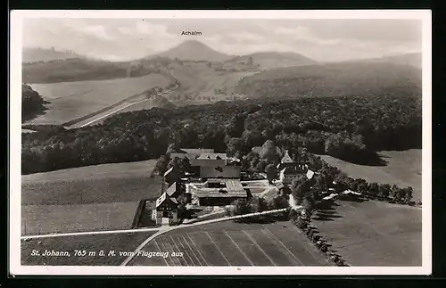 AK St. Johann, Ortsansicht mit Achalm vom Flugzeug aus