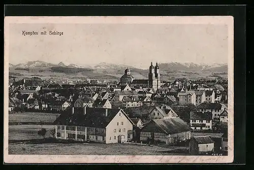 AK Kempten, Ortsansicht mit Gebirge