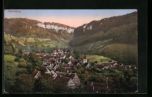 AK Gutenberg, Ortsansicht von einem Berg aus