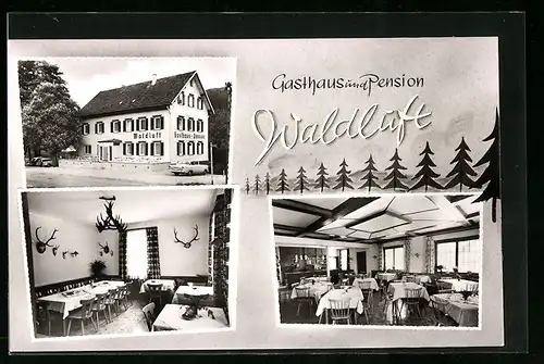 AK Wildbad-Waldluft, Gasthaus und Pension Waldluft in drei Ansichten