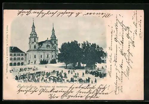 AK Ludwigsburg, Marktplatz mit Stadtkirche