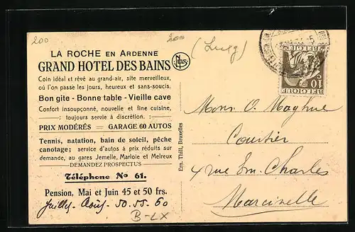 AK La Roche en Ardenne, Le Grand Hotel des Bains et les Rochers de Soeret