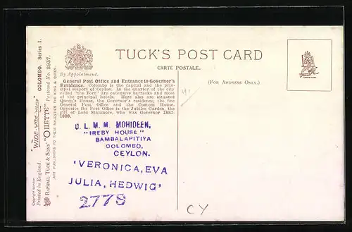 AK Colombo, General Post Office and Governor`s residency