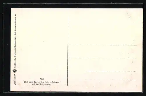 AK Kiel, Blick vom Garten des Hotel Bellevue auf den Kriegshafen