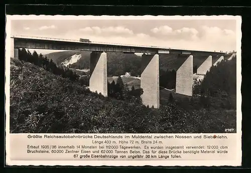 AK Nossen, Grösste Reichautobahnbrücke Deutschlands im Muldental zwischen Nossen und Siebenlehn