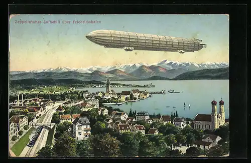 AK Friedrichshafen a. B., Zeppelin überfliegt die Stadt