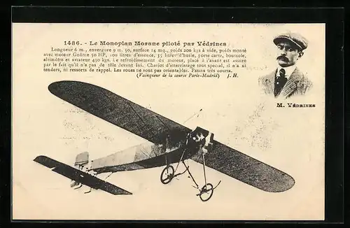 AK Le Monoplan Morane pilote par Vedrines