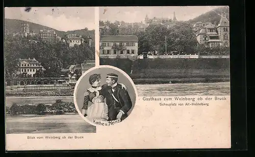 AK Alt-Heidelberg, Gasthaus zum Weinberg ob der Bruck, Kätze und Heinz, Blick vom Weinberg
