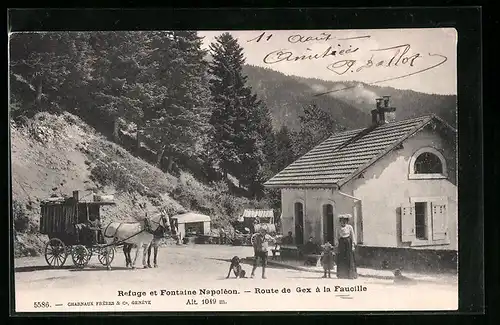 AK La Faucille, Refuge et Fontaine Napoléon, Route de Gex à la Faucille