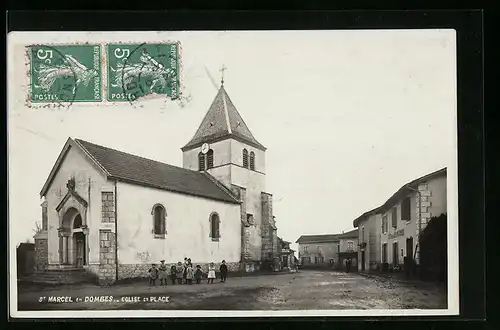 AK St-Marcel-en-Dombes, Eglise et Place