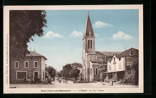 AK Saint-Julien-sur-Reyssouze, L`Eglise et la Poste