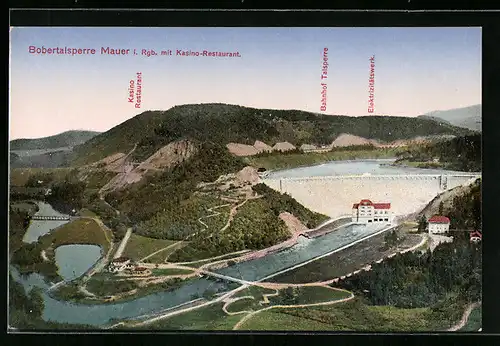 AK Mauer /Rgb., Bobertalsperre mit Kasino-Restaurant, Bahnhof Talsperre, Elektrizitätswerk