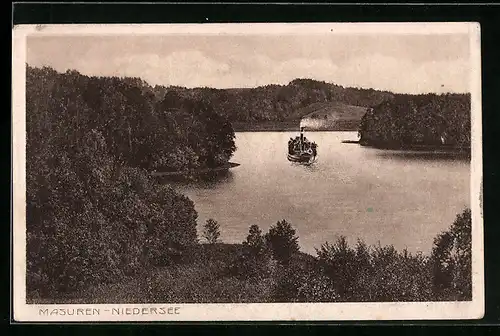 AK Masuren, Partie mit Dampfschiff am Niedersee