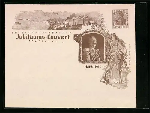Dekorativer Briefumschlag Jubiläums-Couvert, 1888-1913, Kaiser Wilhelm II., Germania, Ganzsache 3 Pfg.