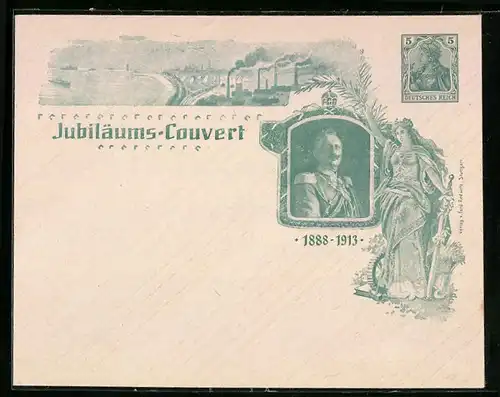 Dekorativer Briefumschlag Jubiläums-Couvert, 1888-1913, Kaiser Wilhelm II., Germania, Ganzsache 5 Pfg.