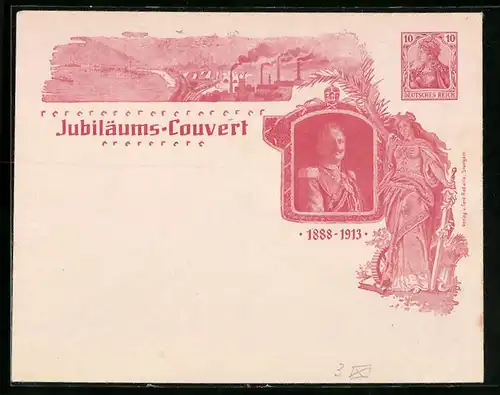 Dekorativer Briefumschlag Jubiläums-Couvert, 1888-1913, Kaiser Wilhelm II., Germania, Ganzsache 10 Pfg.