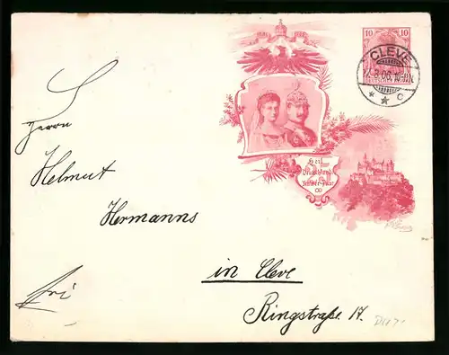 Dekorativer Briefumschlag Kaiser Wilhelm II. und Kaiserin Auguste Viktoria, Ganzsache 10 Pfg.