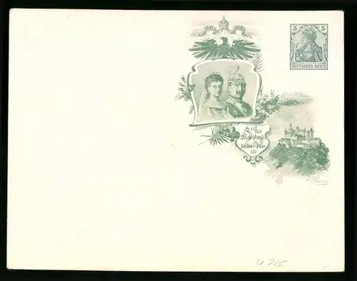 Dekorativer Briefumschlag Kaiser Wilhelm II. und Kaiserin Auguste Viktoria, Ganzsache 5 Pfg.