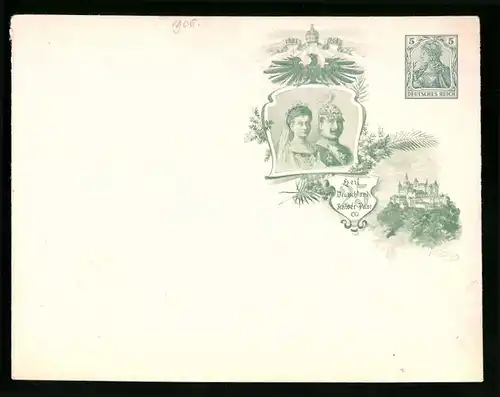 Dekorativer Briefumschlag Kaiser Wilhelm II. und Kaiserin Auguste Viktoria, Burg Hohenzollern, Ganzsache 5 Pfg.