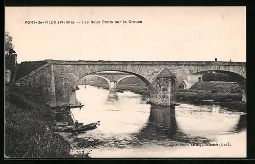 AK Port-de-Piles, Les deux Ponts sur la Creuse