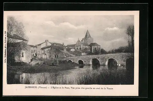 AK Jazeneuil, L`Eglise et le Pont, Vue prise rive gauche en aval de la Vonne
