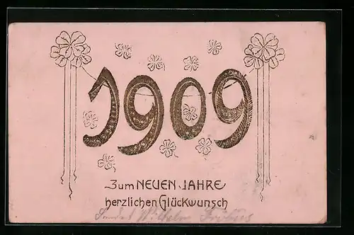 AK Zum neuen Jahre 1909 herzlichen Glückwunsch
