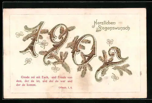 AK Jahreszahl 1907 mit Tannenzweigen