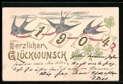 AK Jahreszahl mit Schwalben, 1904