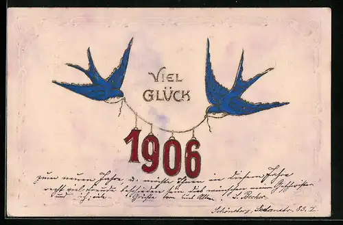 AK Schwalben mit Jahreszahl 1906