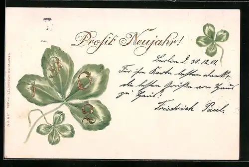 AK Jahreszahl 1902 im Kleeblatt