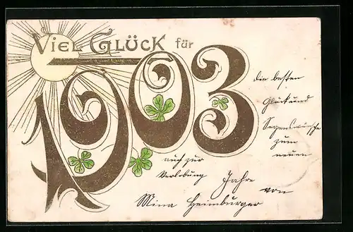 AK Jahreszahl 1903 mit Kleeblättern