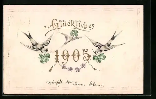 AK Jahreszahl 1905, Neujahrsgruss mit Schwalben