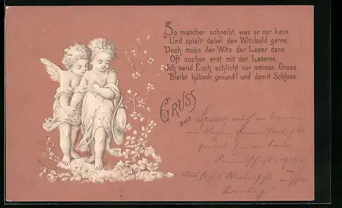 Lithographie Engelchen begleitet Mädchen