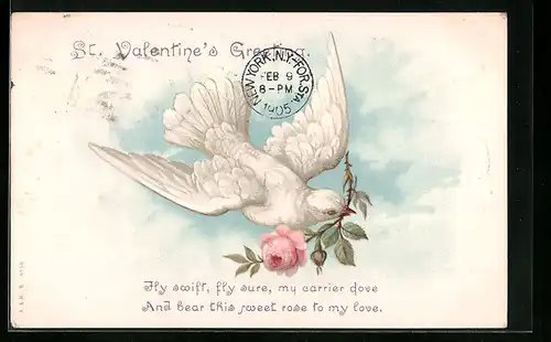 AK Taube mit Rose zum Valentinstag