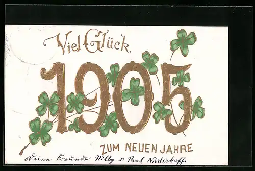AK Jahreszahl 1905 mit Kleeblättern