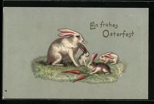 AK Osterhasen mit Möhren