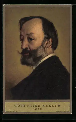 Künstler-AK Schweizer Bundesfeier 1919, Portrait von Gottfried Keller, Ganzsache