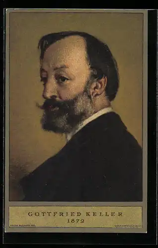 Künstler-AK Schweizer Bundesfeier 1919, Portrait von Gottfried Keller, Ganzsache