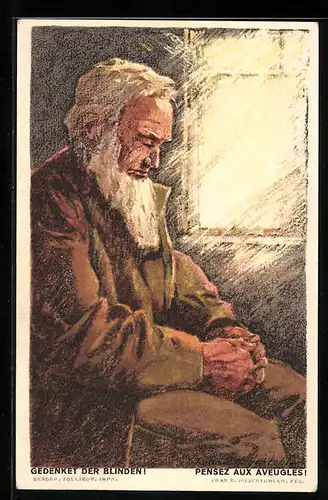 Künstler-AK Gedenket der Blinden, Schweizer Bundesfeier 1923, Ganzsache