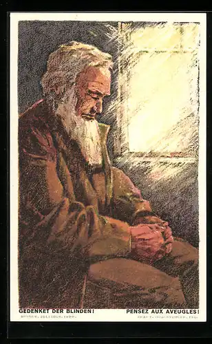 Künstler-AK Gedenket der Blinden, Schweizer Bundesfeier 1923, Ganzsache