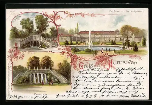 Lithographie Hannover, Schloss in Herrenhausen, Cascade, Grotte