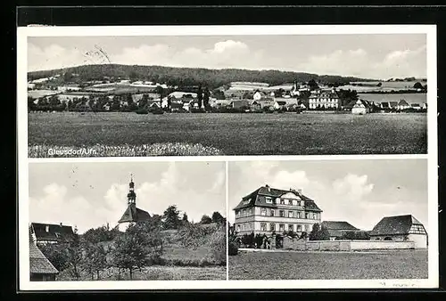AK Gleusdorf /Unterfr., Panorama, Kirche, Müttergenesungsheim
