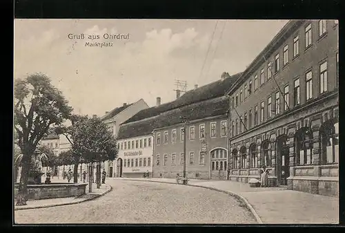 AK Ohrdruf, Marktplatz und Brunnen