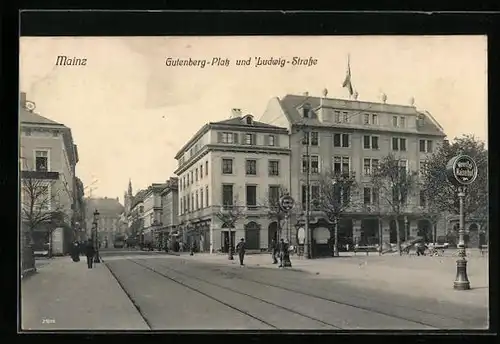 AK Mainz, Gutenberg-Platz und Ludwigstrasse